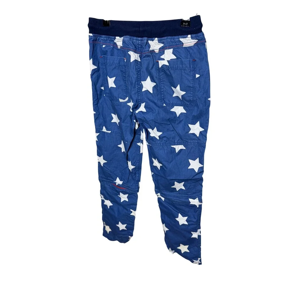 Mini Boden Boys Blue Star Print Cargo Pants Size 10Y Patriotic Red Zippers